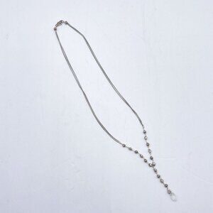 925 Silver Double Chain Beaded Necklace With Clear Quartz Pendant & Lobster Clas